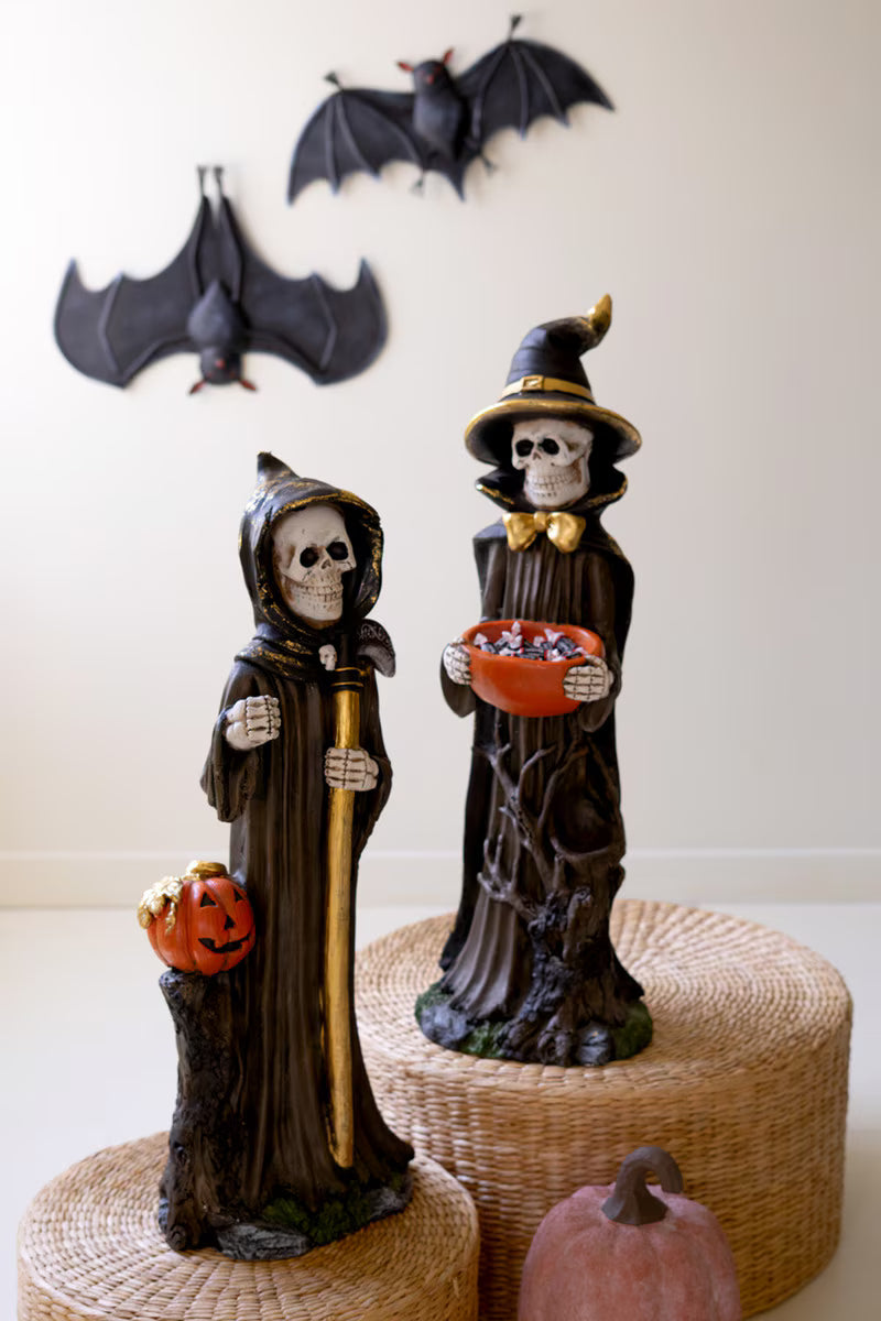Set of 2 Painted Resin Halloween Grim Reapers