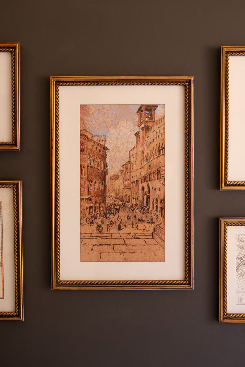 Set of 5 Mixed Framed European Gallery Wall Prints under Glass