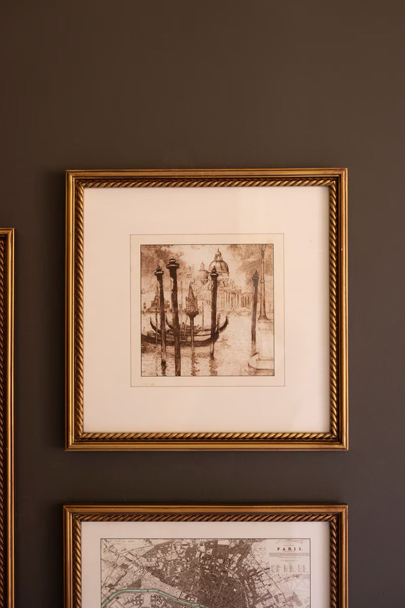 Set of 5 Mixed Framed European Gallery Wall Prints under Glass