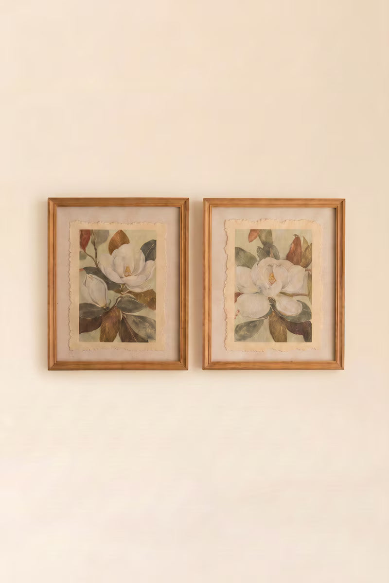 Set of 2 Framed Magnolia Prints Under Glass