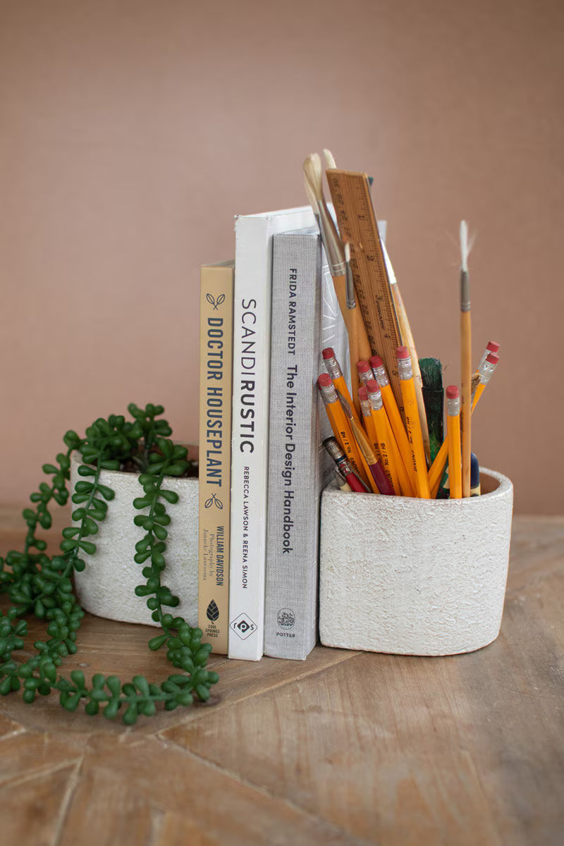 Set of 2 White Concrete Bookend Planters