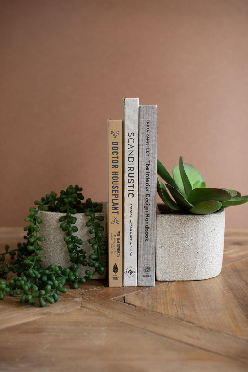 Set of 2 White Concrete Bookend Planters