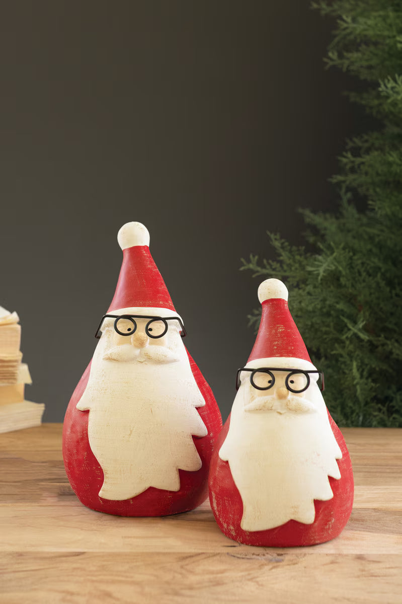 Set of 2 Cement Santas with Glasses