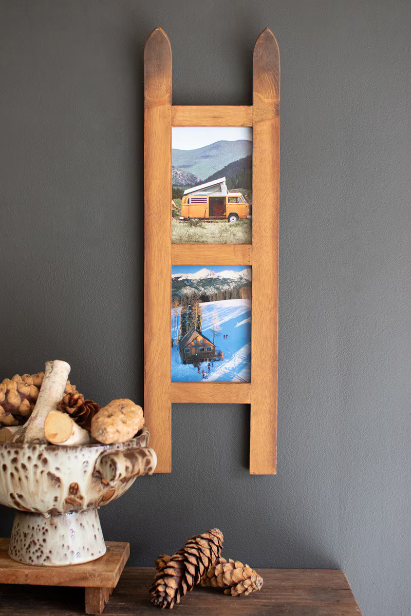 Wooden Snow Ski Double Photo Frame