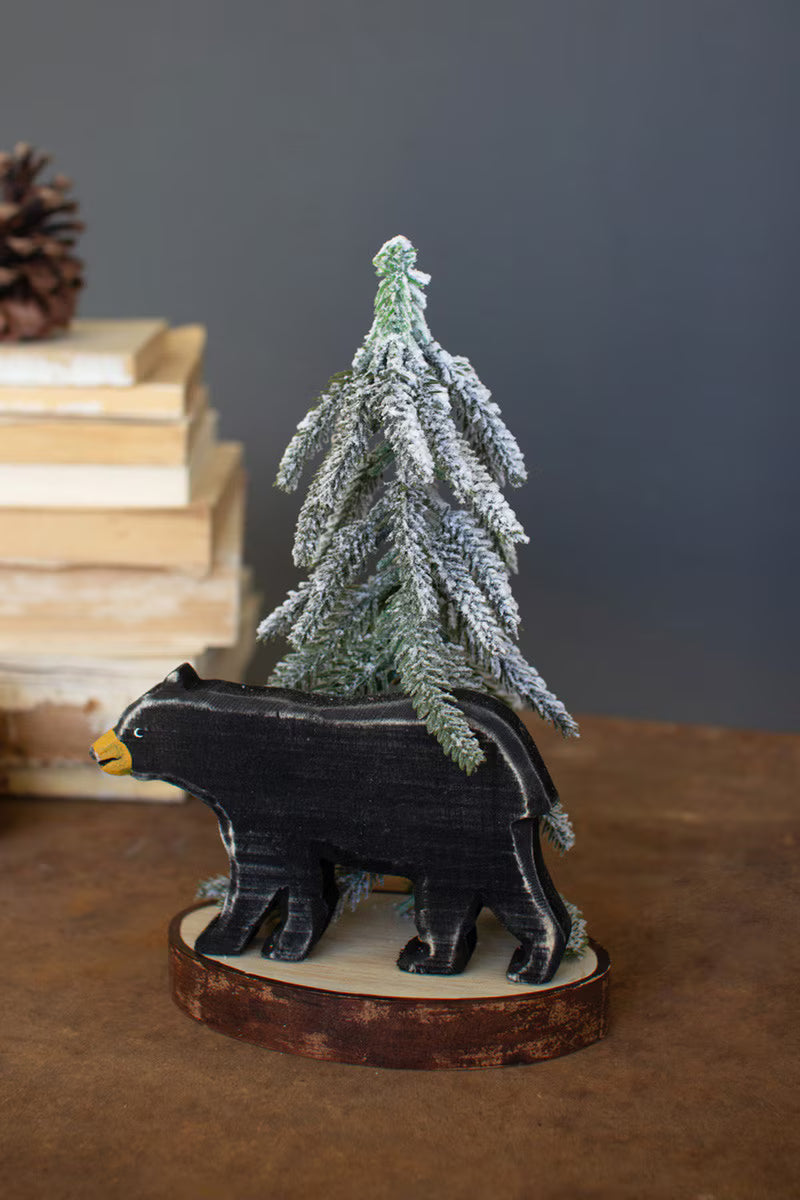 Wooden Bear with Christmas Tree