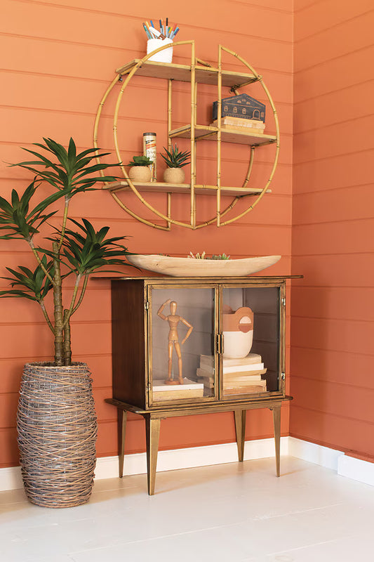 Antique Brass and Glass Two-Door Cabinet