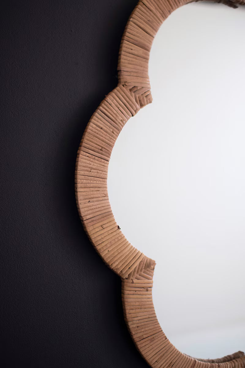 Cane Wrapped Flower Shaped Framed Mirror