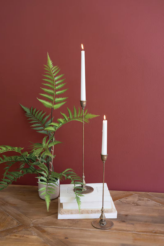 Set of 2 Tall Antique Brass Taper Candle Holders