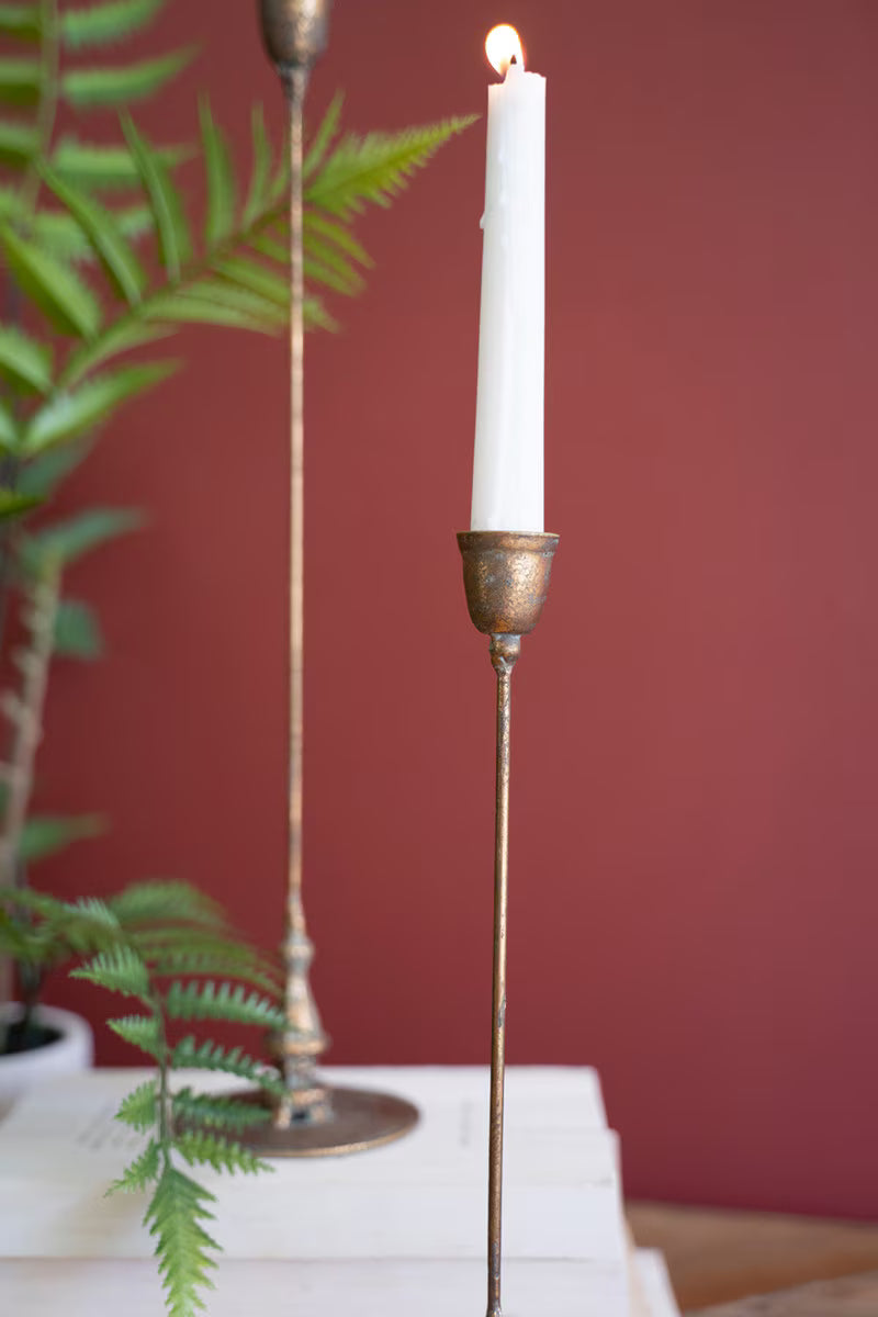 Set of 2 Tall Antique Brass Taper Candle Holders