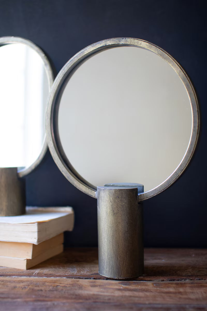 Set of 2 Antique Gold Tabletop Mirrors