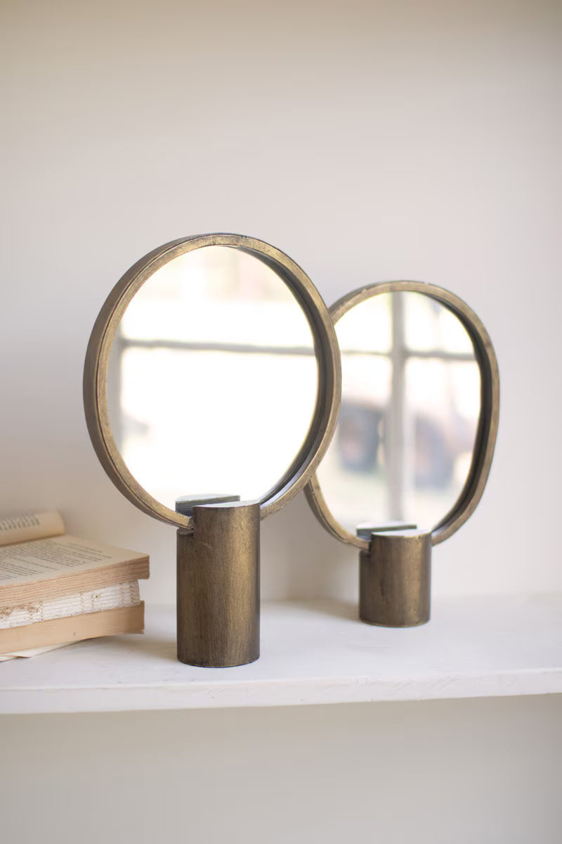 Set of 2 Antique Gold Tabletop Mirrors
