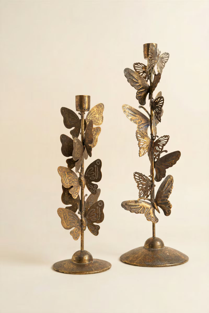 Set of 2 Butterflies Taper Candle Holders