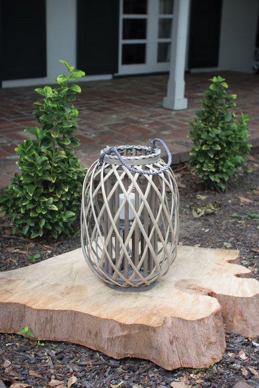 Small Grey Willow Lantern with Glass Insert