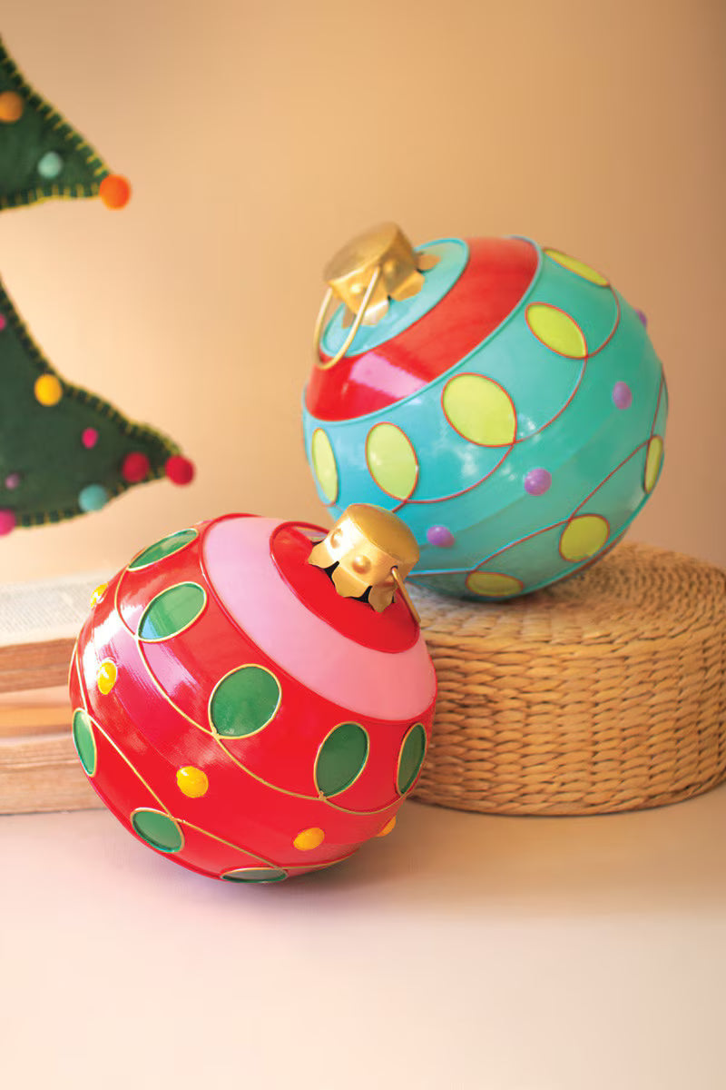 Set of 2 Large Colorful Christmas Ball Ornaments