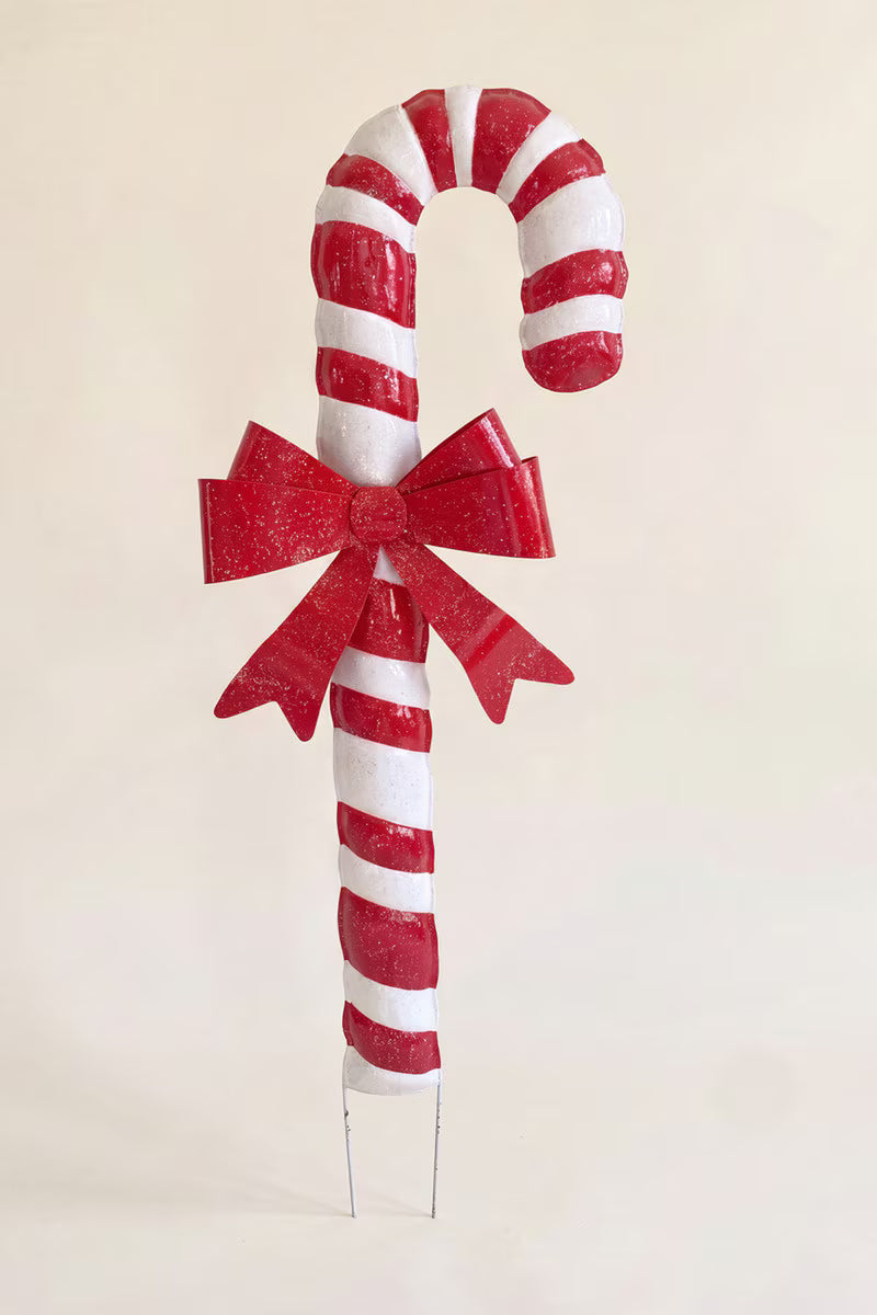 Painted Metal Candy Cane Yard Stake