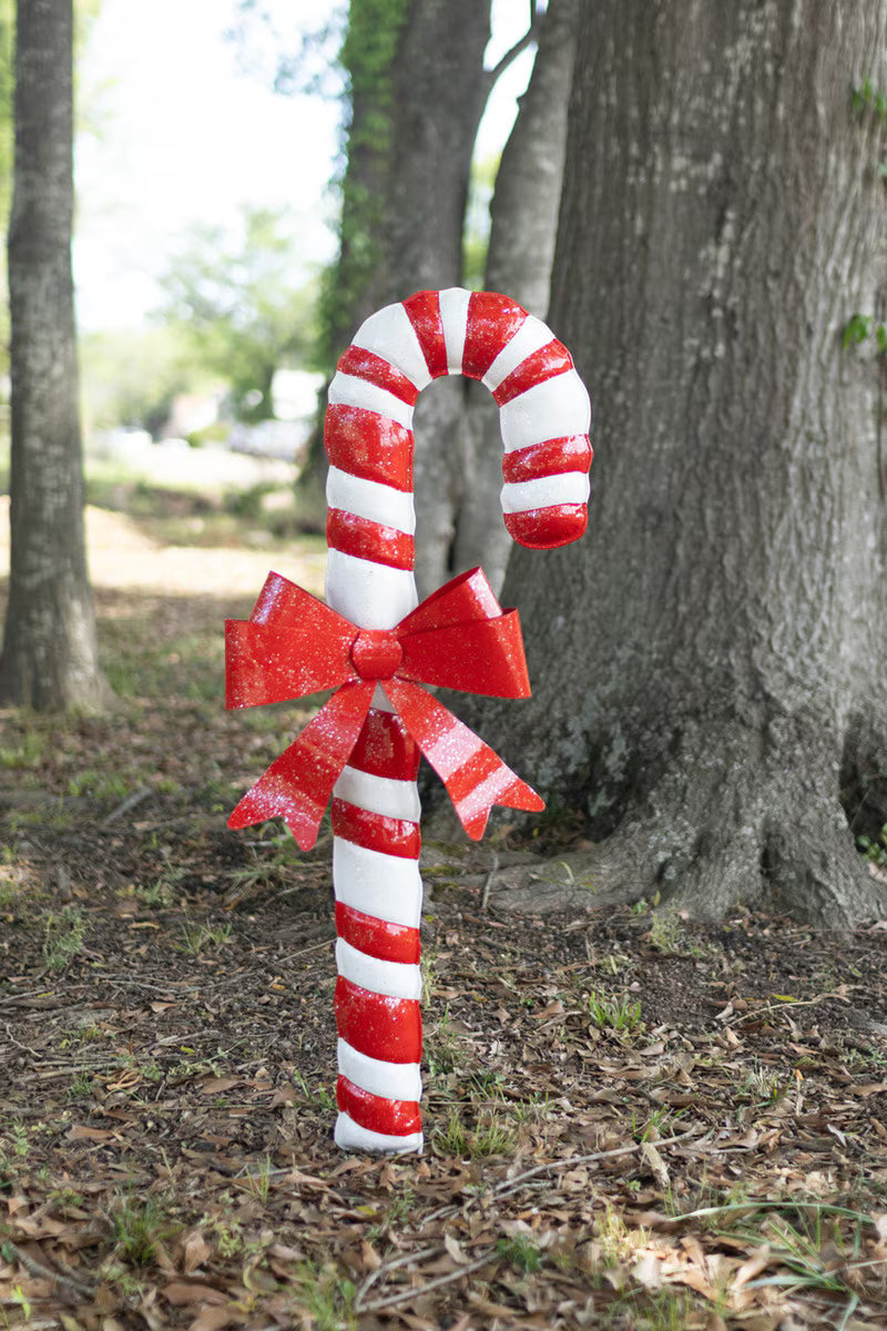 Painted Metal Candy Cane Yard Stake