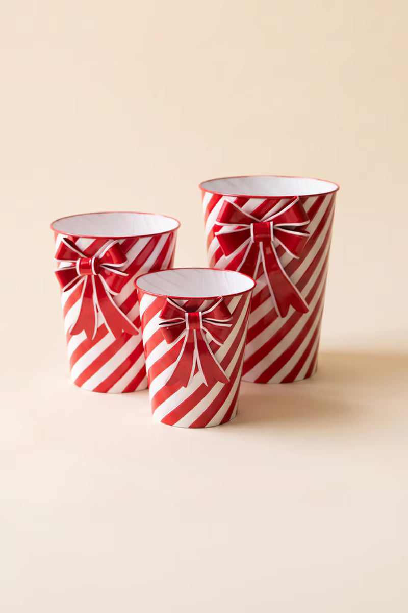 Set of 3 Painted Metal Striped Christmas Planters