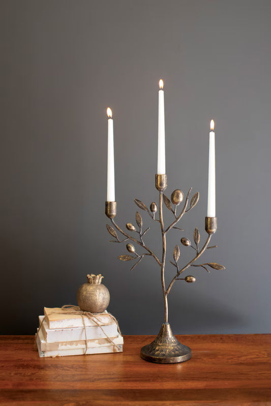Antique Brass Fruit Tree Taper Candelabra