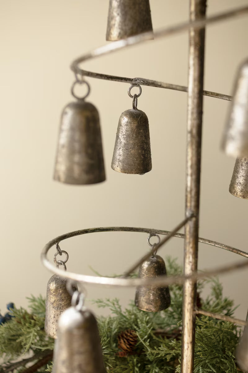 Rustic Metal Christmas Tree with Bells, Bow and Star