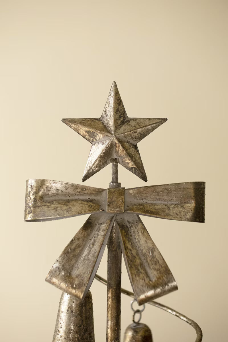 Rustic Metal Christmas Tree with Bells, Bow and Star
