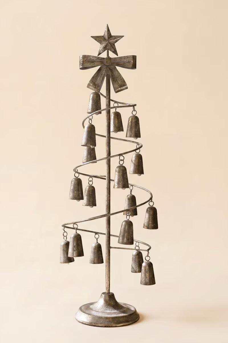 Rustic Metal Christmas Tree with Bells, Bow and Star