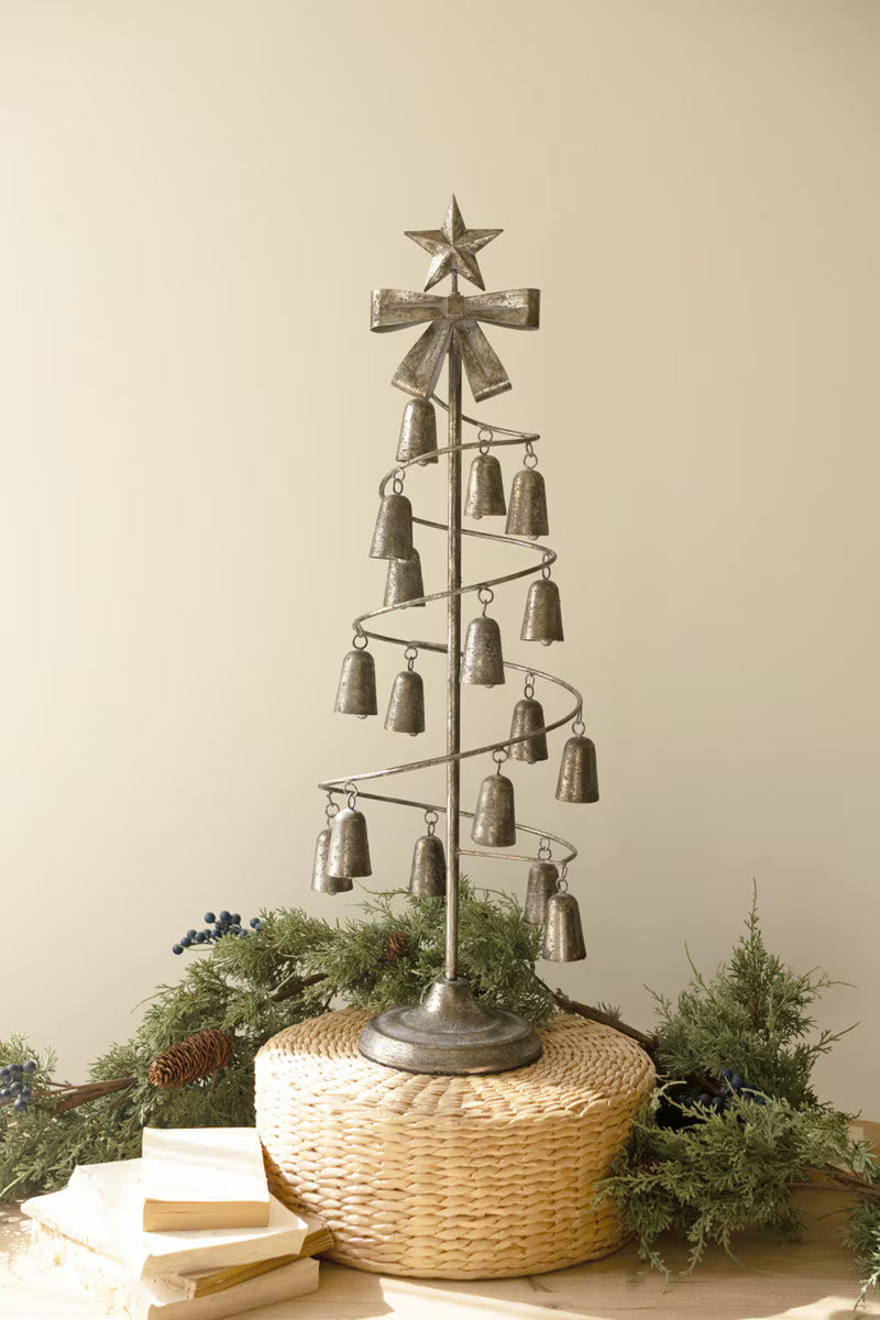 Rustic Metal Christmas Tree with Bells, Bow and Star