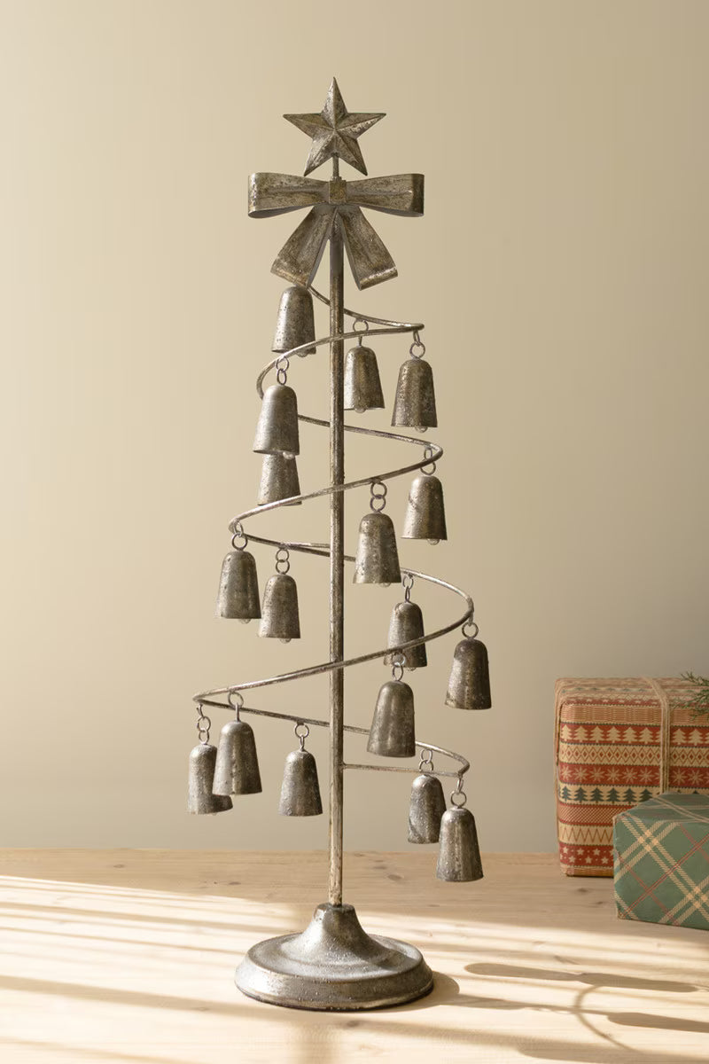 Rustic Metal Christmas Tree with Bells, Bow and Star