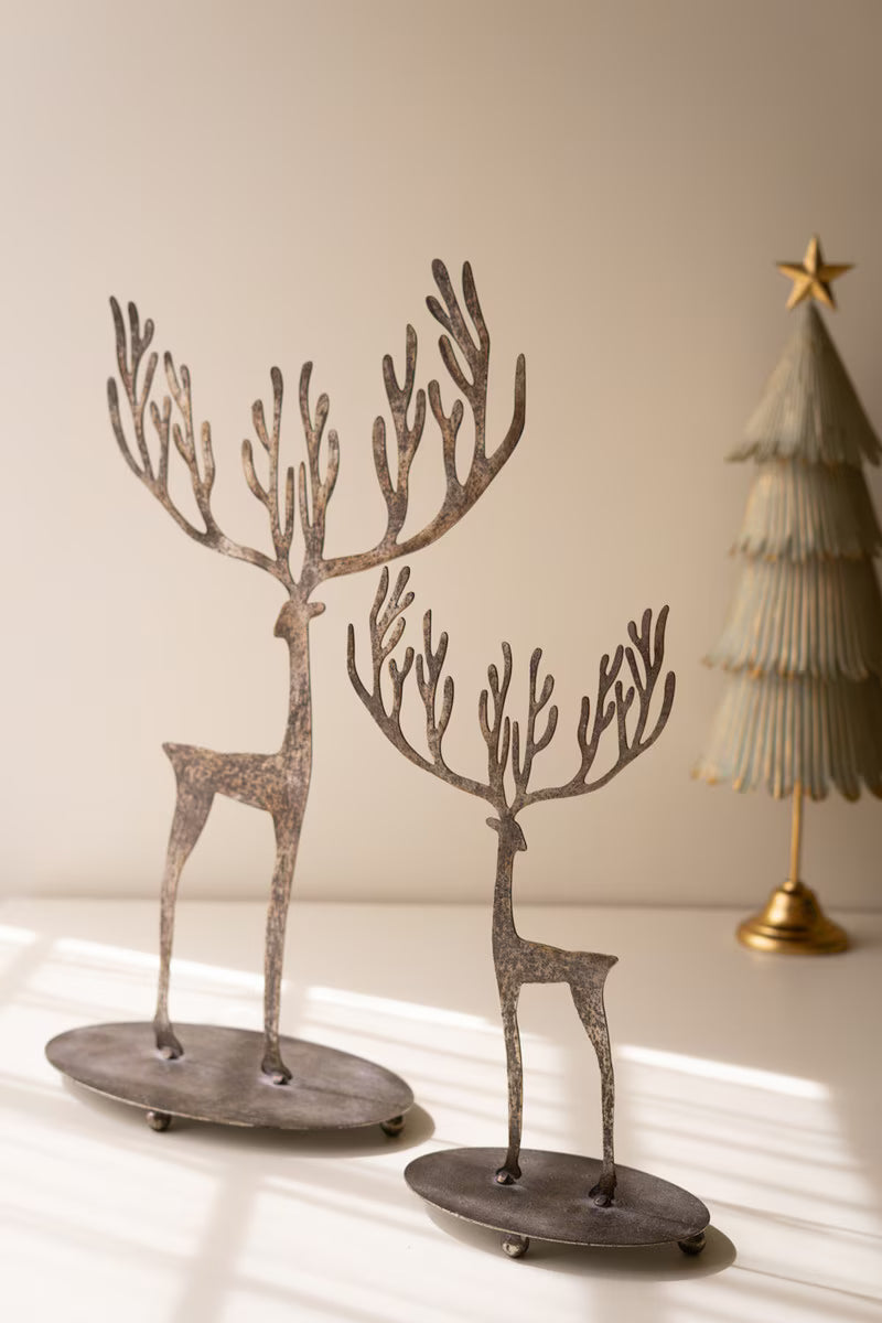 Set of 2 Rustic Metal Reindeer