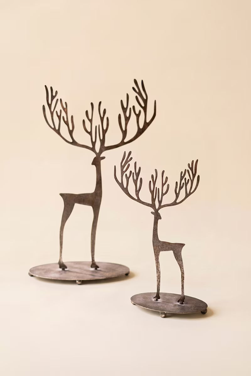 Set of 2 Rustic Metal Reindeer