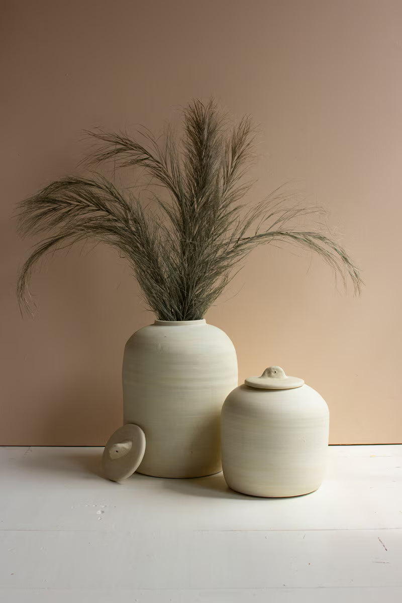 Set of 2 Ivory Ceramic Canisters