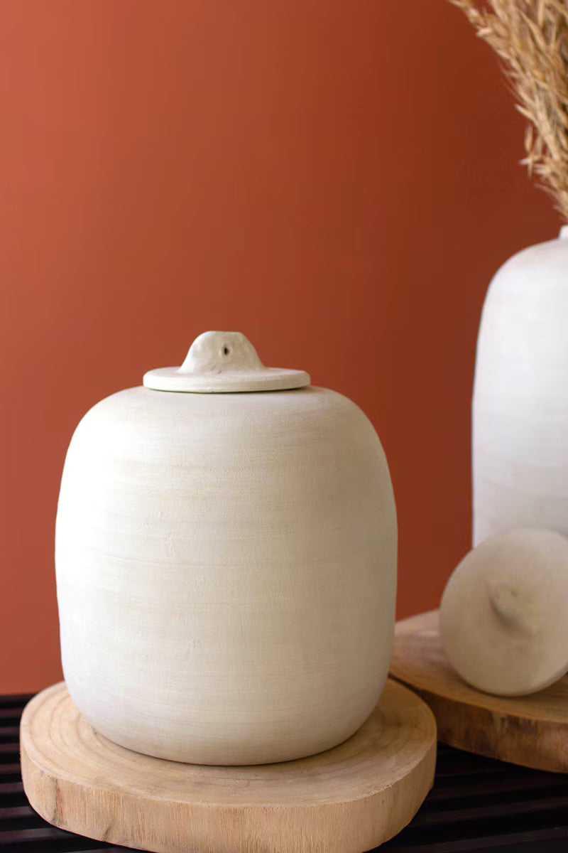 Set of 2 Ivory Ceramic Canisters