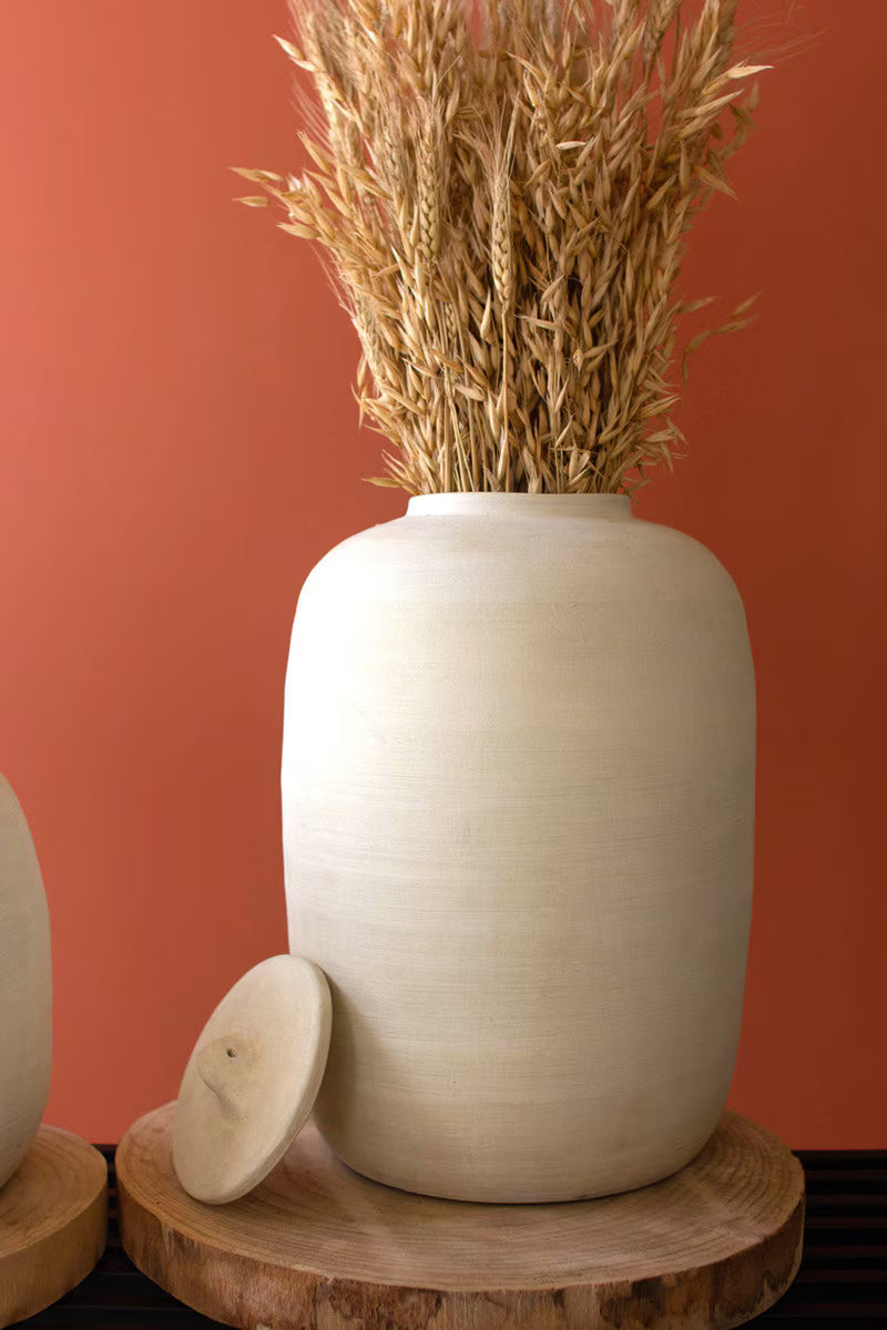 Set of 2 Ivory Ceramic Canisters