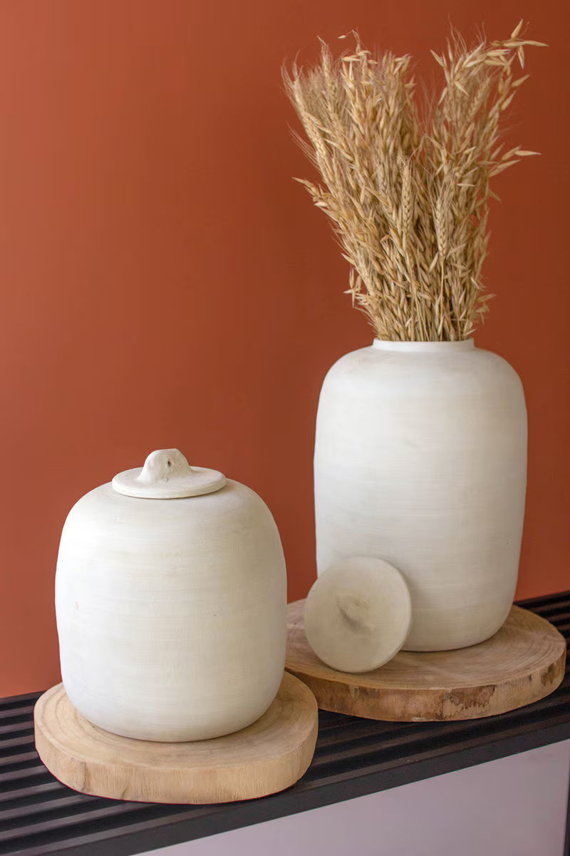 Set of 2 Ivory Ceramic Canisters