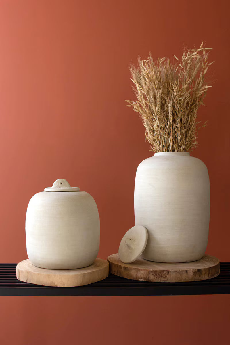 Set of 2 Ivory Ceramic Canisters