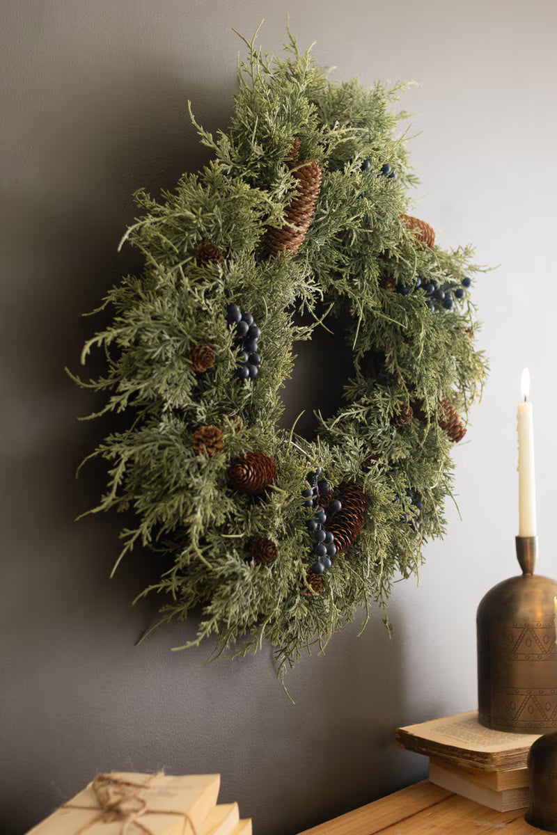 Artificial Juniper Christmas Wreath with Berries