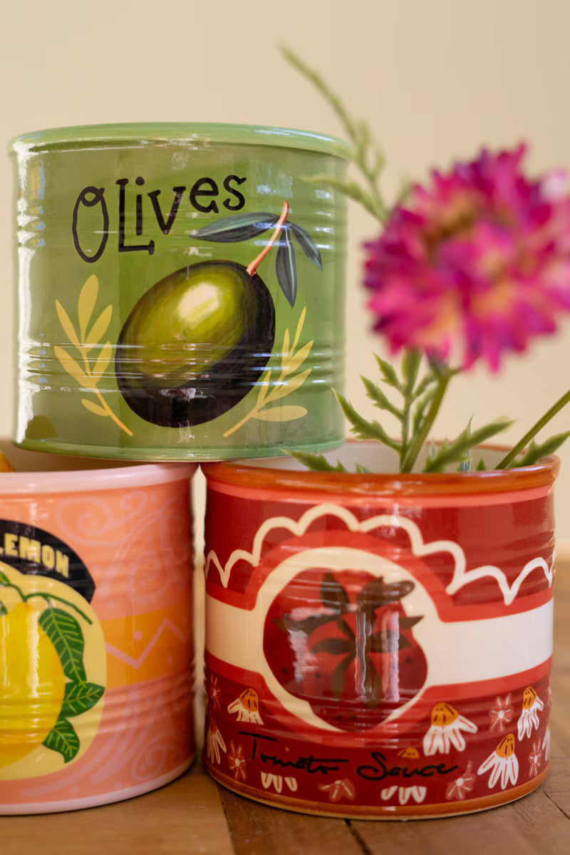 Set of 3 Ceramic Canned Goods Planters