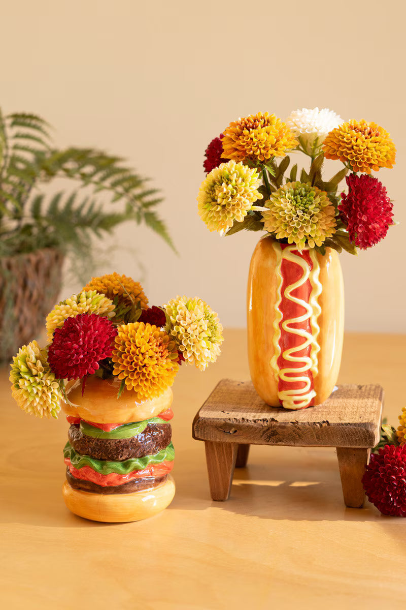Set of 2 Ceramic Hamburger and Hotdog Vases