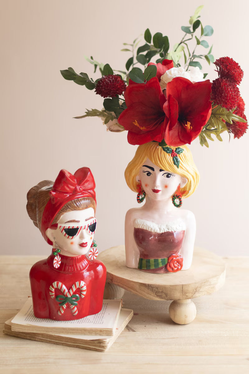Set of 2 Ceramic Tacky Christmas Women Vases