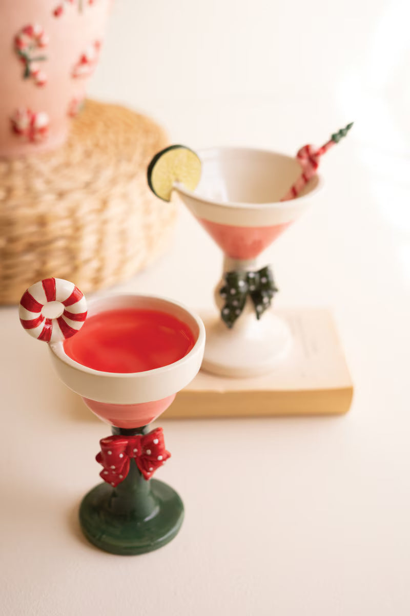 Set of 2 Novelty Ceramic Christmas Martini Glasses