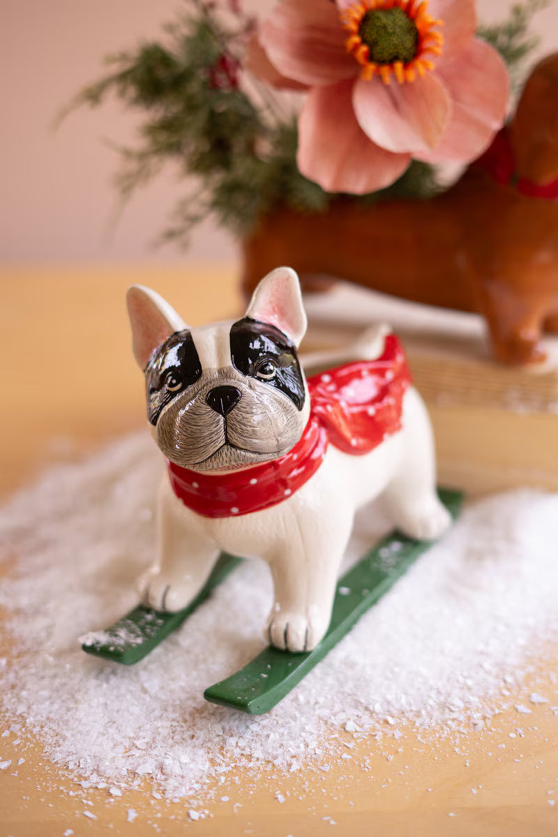 Ceramic Christmas Skiing Dog Planter