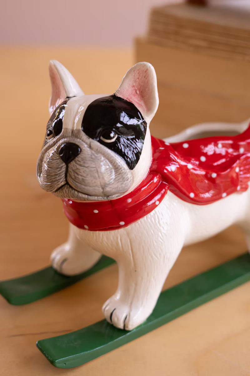 Ceramic Christmas Skiing Dog Planter