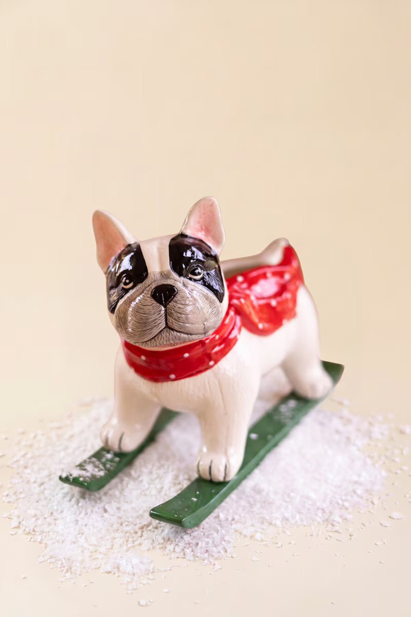 Ceramic Christmas Skiing Dog Planter