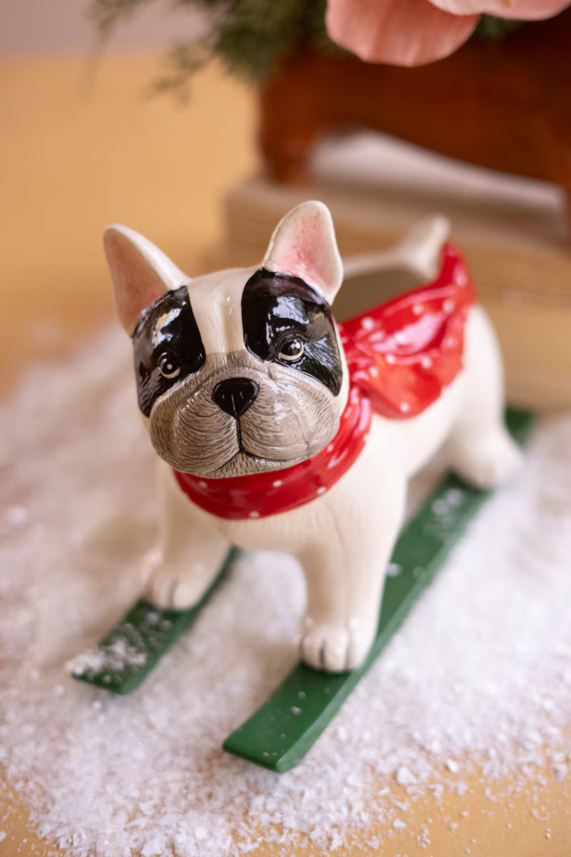 Ceramic Christmas Skiing Dog Planter