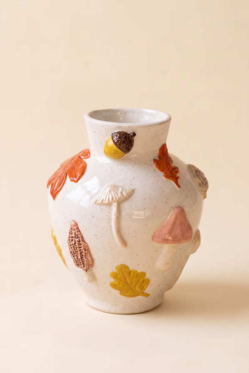 Ceramic Leaves and Mushrooms Vase