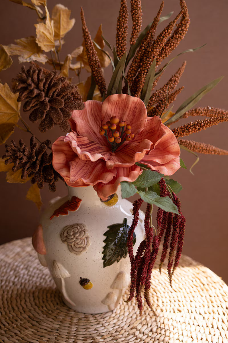 Ceramic Leaves and Mushrooms Vase