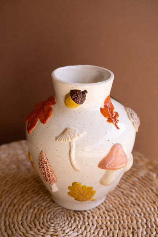 Ceramic Leaves and Mushrooms Vase