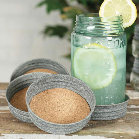 Set of Four Mason Jar Lid Coasters - Barn Roof