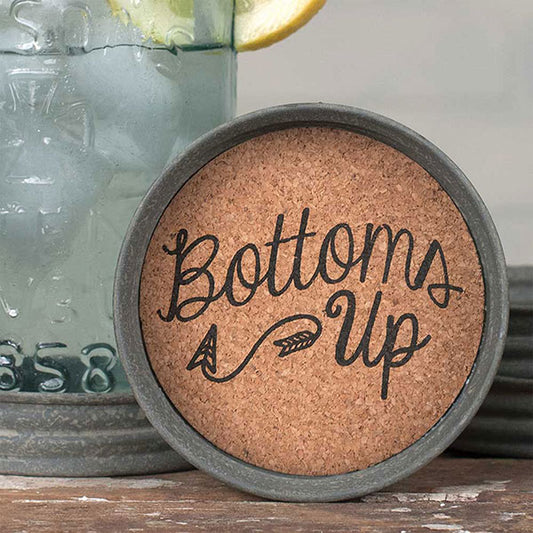 Set of Four Mason Jar Lid Coasters - Bottoms Up