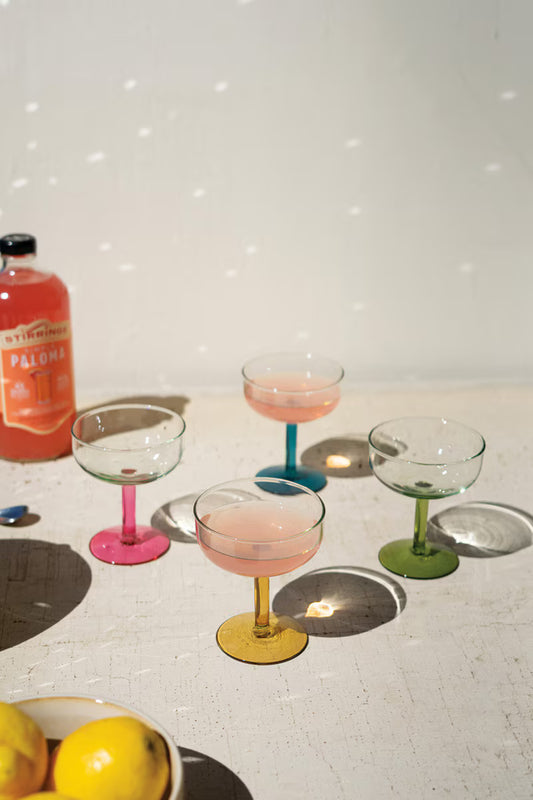 Set of 4 Coupe Glasses with Colored Stems