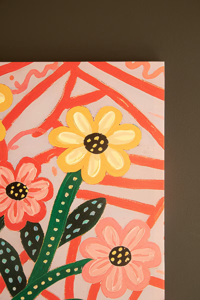 Funky Pink Flowers with Blue Vase Painting